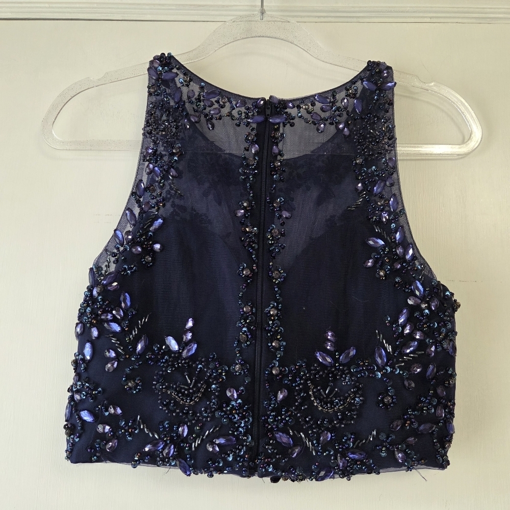 JVN By JOVANI Navy Beaded Embellished Crop Top Size 4 - Picture 2 of 4